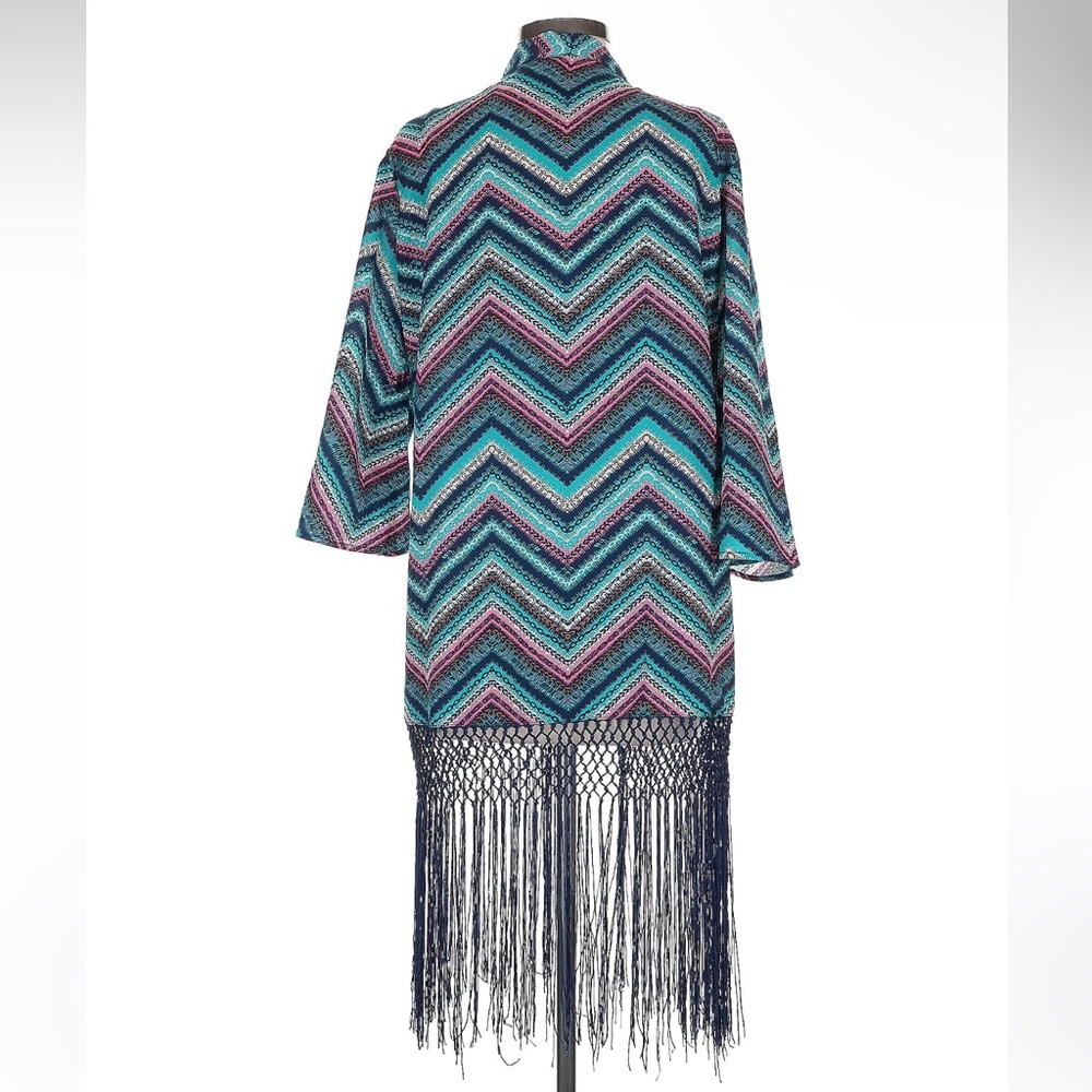 Wrangler Multicolor Chevron Fringe Knit Tunic - Teal, Navy, Pink - Picture 3 of 7